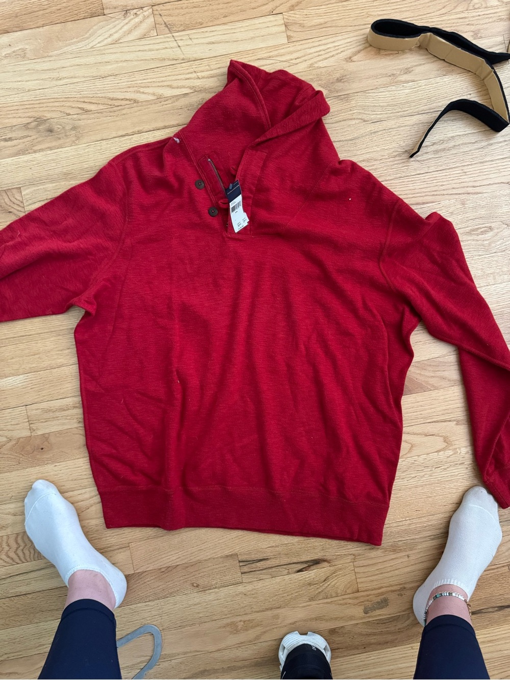 Ralph Lauren Red Hooded Button-Neck Sweater